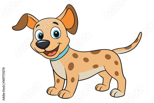 Cartoon Spotted Dog on White Background, Happy Puppy Design