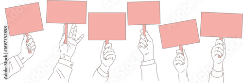 Multiple hands holding blank signs for messages or protests
