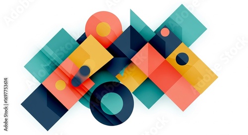 Geometric Harmony A Vibrant Composition of Overlapping Shapes and Contrasting Colors Creating a Modern Abstract Design with Depth, Perfect for Creative Backgrounds and Contemporary Art