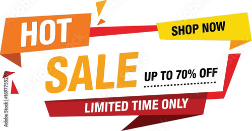 hot sale banner with "shop now" and "limited time offer" messages for promotion