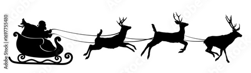 Christmas sleigh with reindeer and Santa. 
