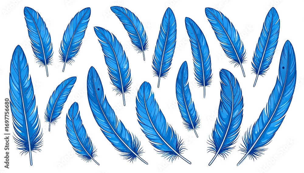 Fototapeta premium Blue feathers arranged in a pattern