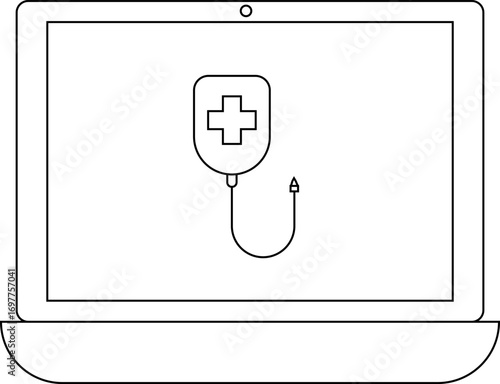 laptop icon and infusion bottle icon with white background