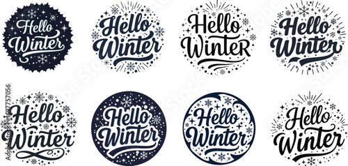 Hello Winter Typography Badge Vector Set .