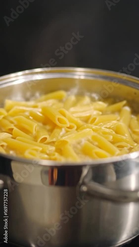 Pasta boiling in a stainless steel pot
