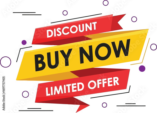 "Buy Now" banner with "Discount" and "Limited Offer" text, promoting sales and special deals.