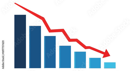 Falling stock market graph depicting financial decline with a sharp red arrow showing a downward trend