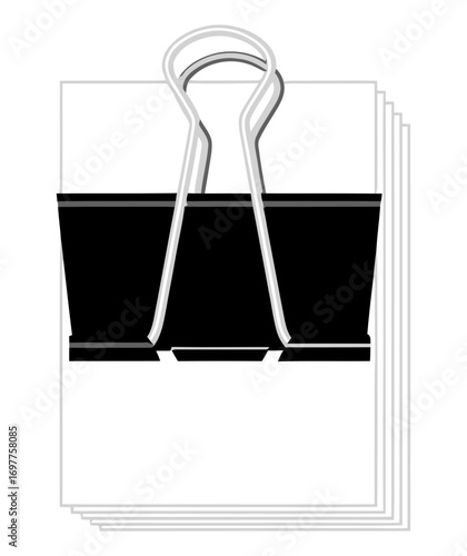 A sturdy black binder clip holds a stack of crisp white papers together securely keeping documents organized and filed neatly