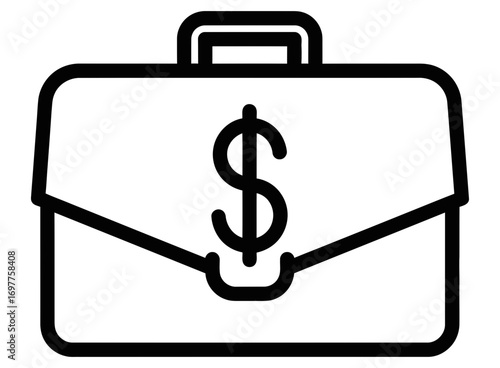 A simple outline of a briefcase with a dollar sign symbolizing financial security wealth and business investment opportunities
