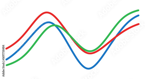 Three colored lines showing growth trend patterns over time illustrating financial market fluctuations and business performance analysis