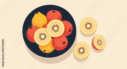A delicious selection of fresh fruits on a dark plate