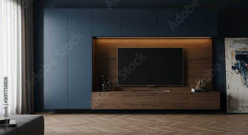 Living room interior with modern media center