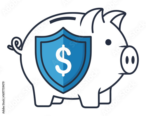 Piggy bank with a protective shield symbolizing secure savings and financial protection for your money growth and investment