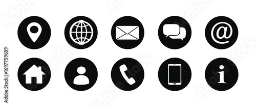 Contact information icons, vector for business card and website, 