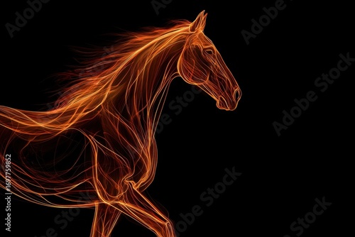abstract fire horse glowing lines on black background symbol of 2026 chinese new year zodiac horse concept of celebration concept of culture concept of advertising