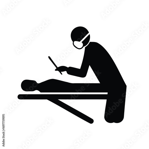 Medical surgeon performing operation on patient icon symbol representing surgery and healthcare