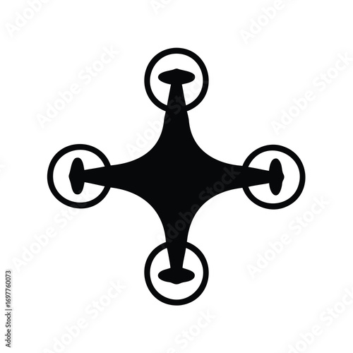 Abstract silhouette of a quadcopter drone in flight aerial technology symbol
