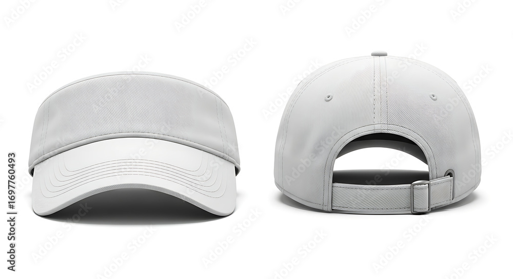 Fototapeta premium Blank White Visor Cap Mockup Front And Back Views.png