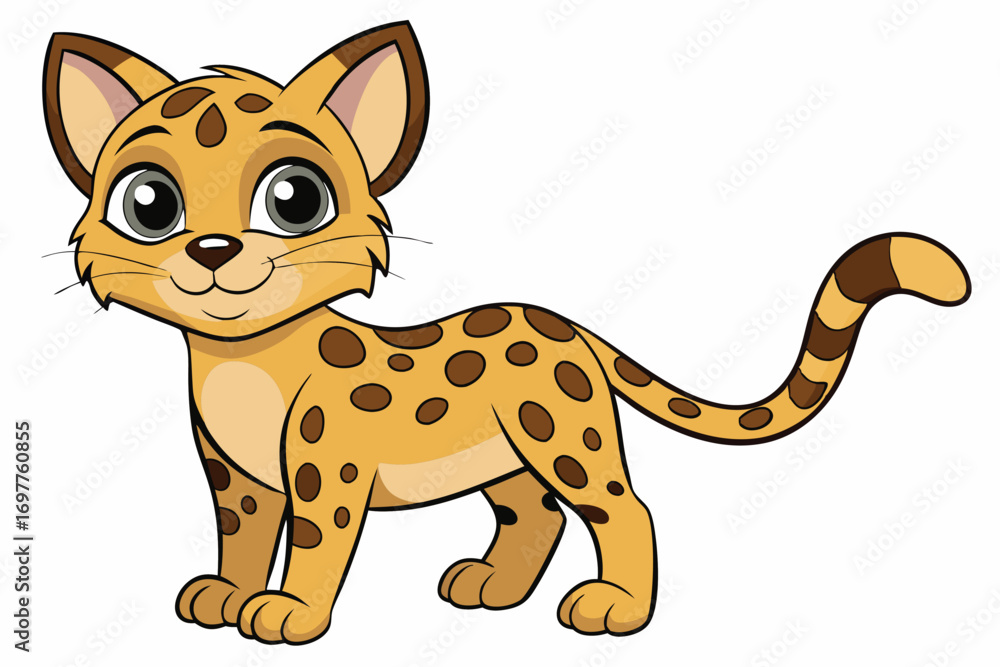 Fototapeta premium Cartoon Style Spotted Cat on White Background Design