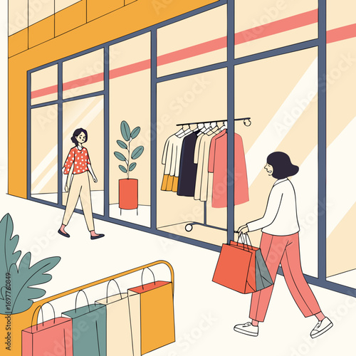 “Clothing store shopping flat vector illustration”