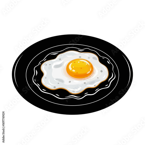 A single fried egg with a bright yellow yolk on a black plate
