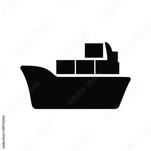 Simple black silhouette of a cargo ship carrying shipping containers icon symbol