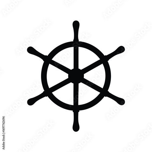 Black nautical ship wheel icon symbol with six spokes perfect for marine themes