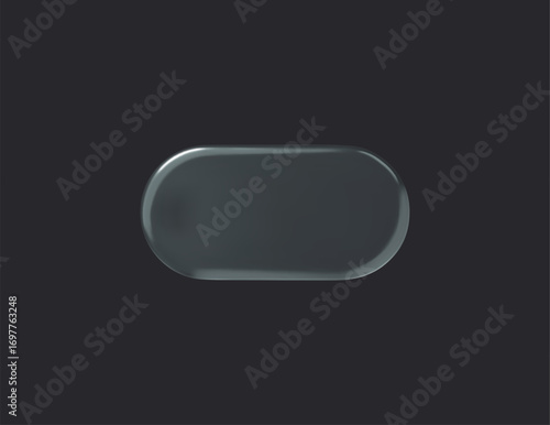 Glass rounded rectangle transparent button on dark background. 3d vector realistic ui icon.