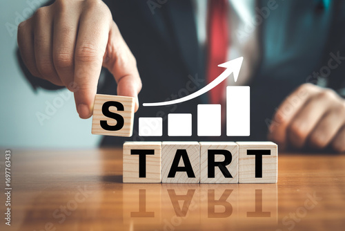 Wallpaper Mural Start business concept wooden blocks and growth chart for successful business strategy planning 100 Torontodigital.ca