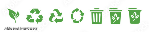 set of recycle icons. ecology green icons for packaging. trash and leaf symbol. 
