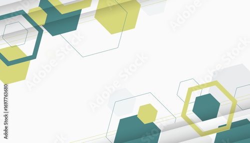 Minimal abstract background with green and yellow hexagon shapes