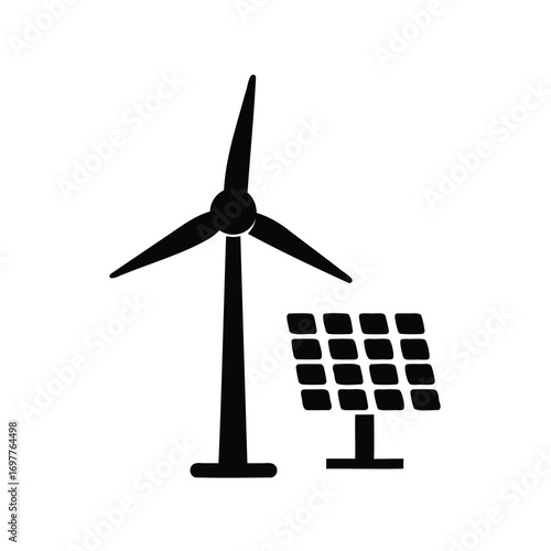 Renewable energy icons wind turbine solar panel symbol representing sustainable technology power generation