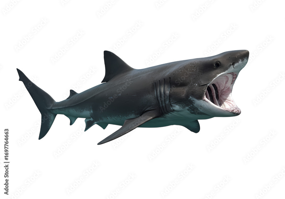 Naklejka premium Megalodon Shark Prehistoric Predator Jaw Anatomy Ocean Wildlife isolated on transparent background