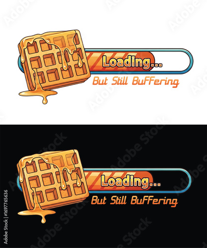 Funny Waffle Loading T Shirt Design Retro Gamer Food Meme Vector
