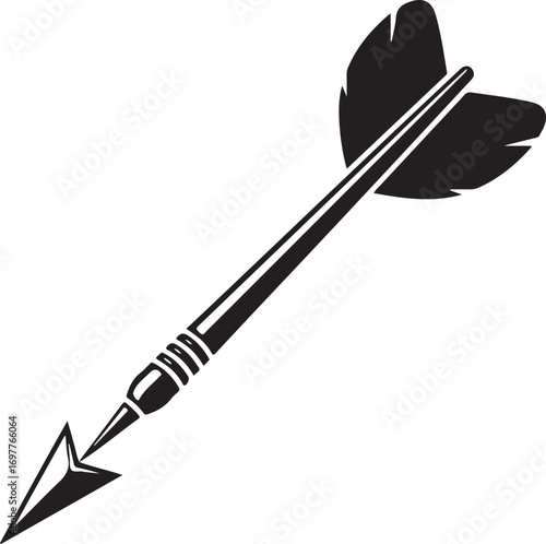 Black silhouette of a dart with fletching on a white background arrow projectile