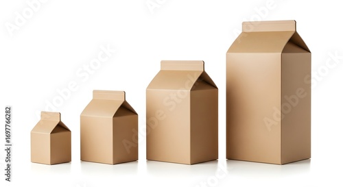 Four Brown Cardboard Gable Boxes Different Sizes Packaging Mockup