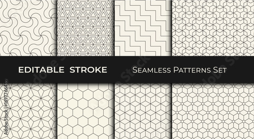seamless geometric pattern collection, editable stroke 