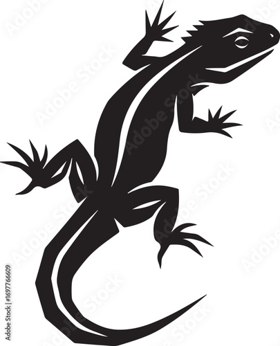 Black silhouette of a lizard with sharp angles on a white background reptile animal