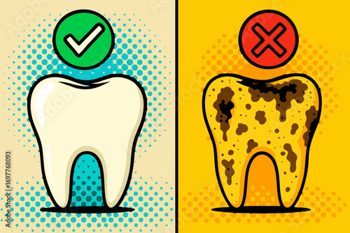 Healthy Tooth vs Decayed Tooth Vector Illustration