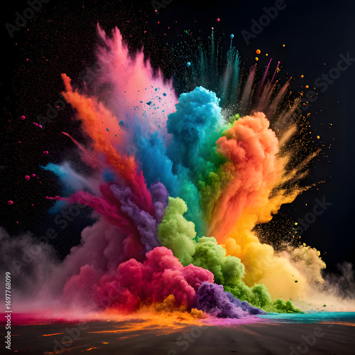 Vibrant Multicolored Paint Explosion with Dynamic Abstract Rainbow Burst