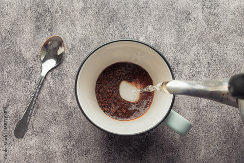 Hot Water Pouring Over Instant Coffee