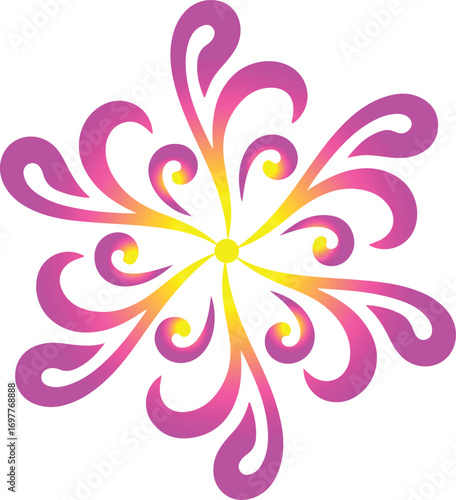 Swirling floral motif with pink and yellow gradient on white background ornament decoration