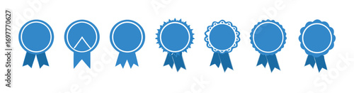 blue ribbon and banner. set of premium quality and guarantee labels isolated on white background. 

