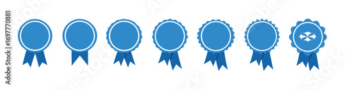blue ribbon and banner. set of premium quality and guarantee labels isolated on white background. 

