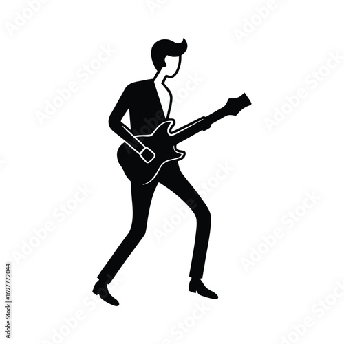 Passionate black silhouette of a guitarist in dynamic action