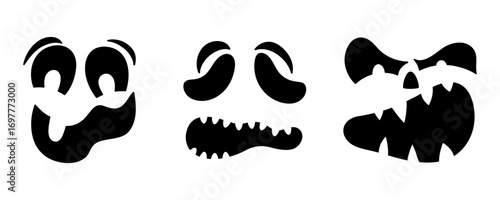 Set of simple carved pumpkin faces, perfect for spooky Halloween stencils.