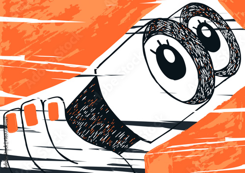 Abstract illustration of a person looking through binoculars for posters, web, and wall art.