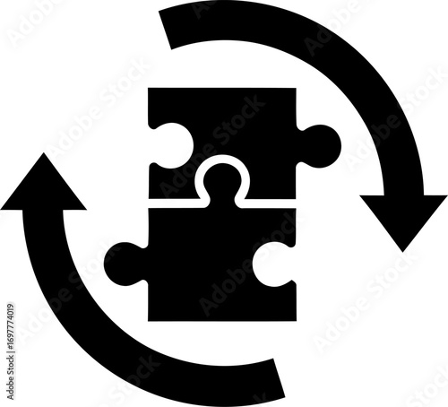 Puzzle pieces rotate cycle arrows symbol