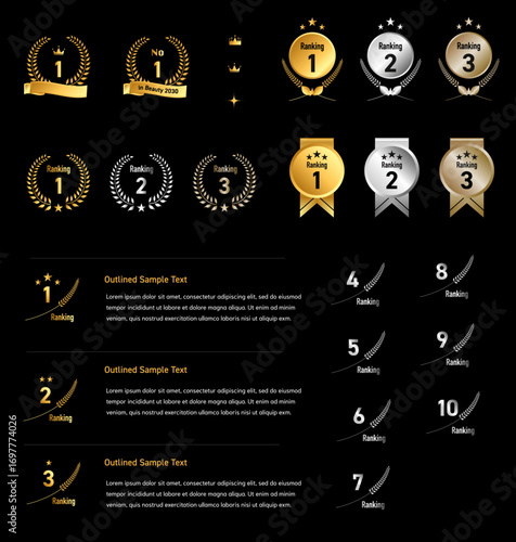 ランキングに使える高級感あるゴールドバッジセット