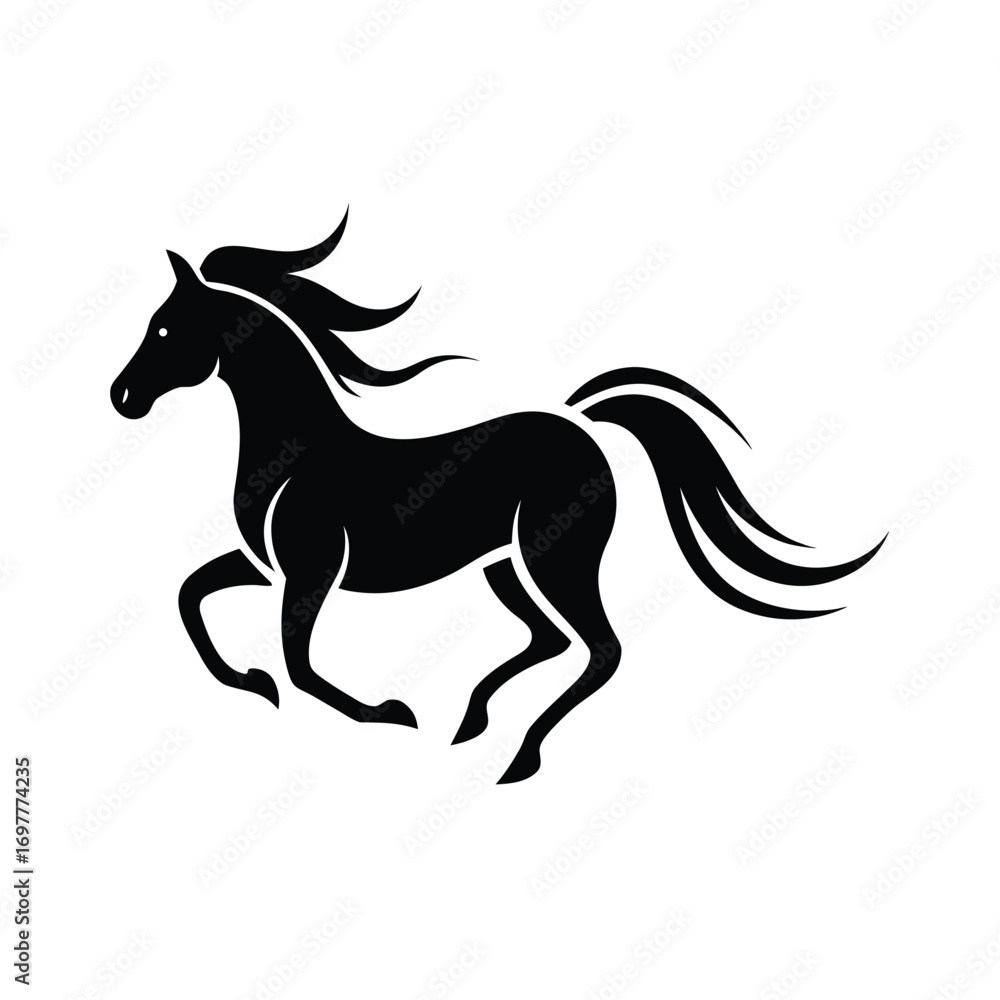 Obraz premium Dynamic black silhouette of a horse in full gallop with flowing mane